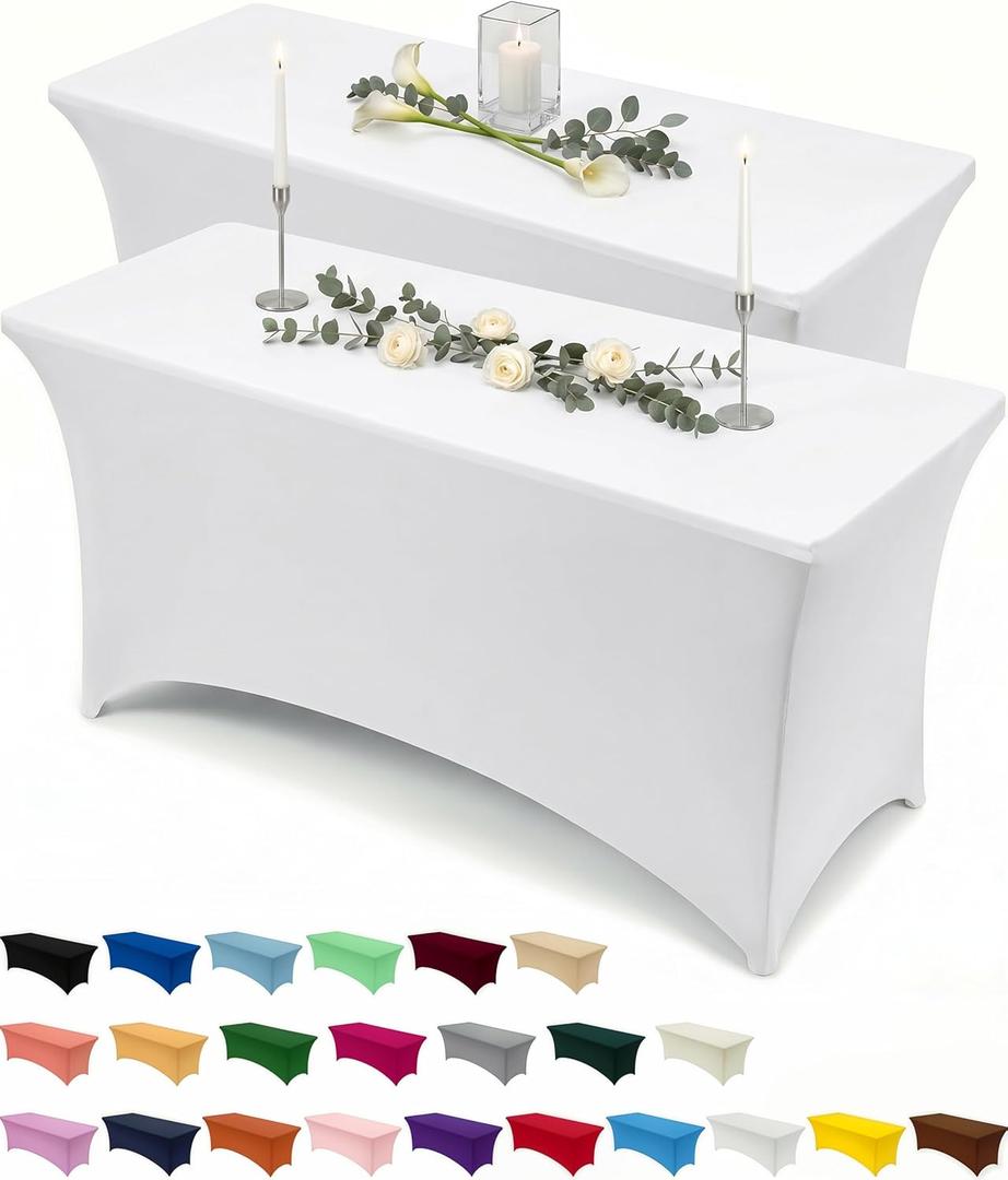 Utopia Kitchen Spandex Tablecloth 2 Pack [4FT, White] Tight, Fitted, Washable and Wrinkle Resistant Stretch Table Cloth Rectangle Cover for Trade Show, Weddings & Parties [48Lx30Wx30H Inch]