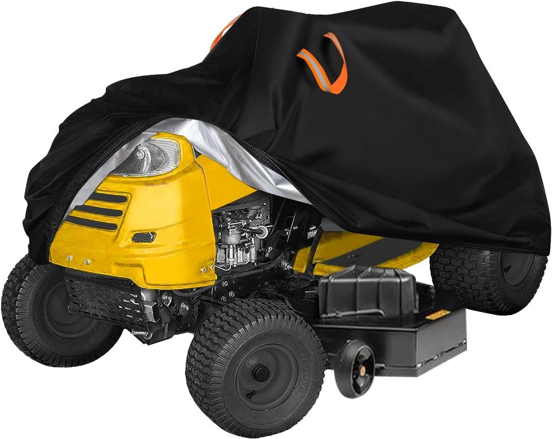 Riding Lawn Mower Cover 54"Decks,210D Heavy Duty Oxford Cloth,Buckle Straps | Lawn Tractor Covers Waterproof Outdoor,Durable,Tear-Resistant,Anti-UV,Windproof,Reflective Handle Drawstring,75"Lx47"Wx49"H