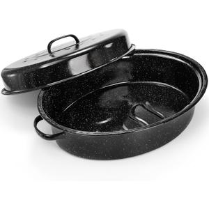 TOPZEA Granite Roasting Pan with Lid, 18" x 12.5" Turkey Roaster Pan Enameled on Steel Nonstick, Covered Oval Roaster Pot Oven Broiler Pan Cookware for Turkey, Chicken, Ham Meat Roast, Dishwasher Safe
