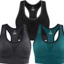 IUGA Sports Bras for Women High Impact Racerback Sports Bra Seamless Padded Sports Bra Yoga Bras Workout Bra Activewear Bra (Large, 3 Packs-black+dark Gray+green)