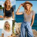 Neer 3 Pack Fitted Ribbed Scoop Neck T-Shirts for Women, Tight Short Sleeve Tops Slim Basic Tee Trendy Summer Blouses (S)