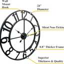 CLXEAST 24 Inch Wall Clocks for Living Room Decor, Large Black Metal Wall Clock Battery Operated, Silent/Non Ticking, Regular Arabic Numeral