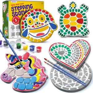 Dan&Darci Stepping Stones Painting Kit for Kids - Outdoor Crafts - Paint 5 Garden Stone - Unicorn Craft Kits for Boys, Girls Ages 6-12 - Christmas Gifts for Boy, Girl Age 6, 7, 8, 9, 10 + Year Old