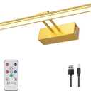 FUNCHDAY Picture Light, 5000mAh Battery Operated Picture Light for Wall, Wireless Remote Painting Light with Timer and Dimmable, 16Metal Art Light for Display, Wall, Artwork, Portrait, Gallery - Brass