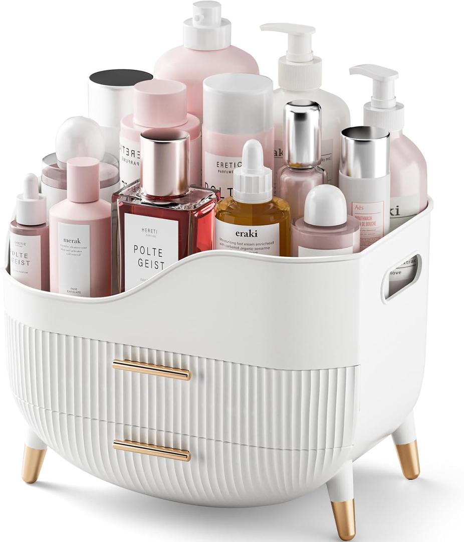 Makeup Organizer with Drawers,Skincare Organizer for Vanity,Storage Box with Handle,Large Cosmetic Display case for Dresser, Bathroom Countertop (White)