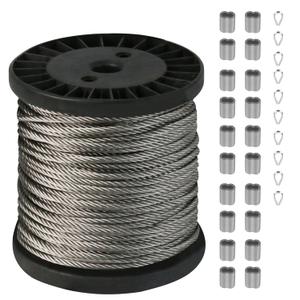 200 FT Wire Rope, 1/5" Wire Rope Kit, 304 Stainless Steel Cable, 7x19 Strand Aircraft Cable Rope for Yard Zipline Clothes Trellis