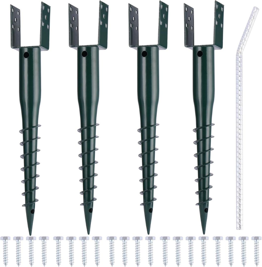 No Dig Ground Screw Anchor Spike  U Shaped Post Stake for Mailbox and Fence, Includes Lag Bolts & Rebar, Fits Standard 4x4 (3.5" X 3.5" Inch) Post.