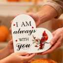 Mothers Day Memorial Gift Wooden Heart Sign Red Cardinal with Spring Leaves - Sympathy Gift for Loss of Loved One, Bereavement Tabletop Decor (Pack of 2)