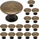 16 Pack Antique Brass Cabinet Knobs, Round Dresser Knobs Kitchen Drawer Knob, Single Hole Cupboard Door Knob Dresser Drawer Pulls Handles