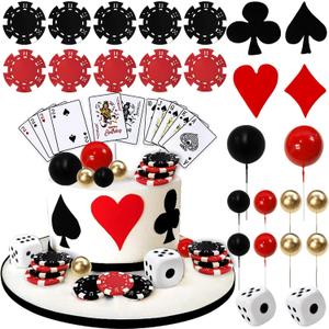 29PCS Casino Cake Decoration Dice Poker Chips Cupcake Cake Topper Set Ball Cake Topper Playing Card Game Theme Picks for Las Vegas Scene Birthday Party Decoration Supplies