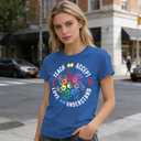 Autism Teach Shirts Women Autism Awareness T Shirt Autism Support Tee Tops Autism Teacher Short Sleeve Shirt (Blue, L)