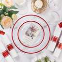Goodluck 700 Piece Red Plastic Dinnerware Set for Party, Clear Disposable Plates for 100 Guests, Include: 100 Dinner Plates, 100 Dessert Plates, 100 Pre Rolled Napkins with Cutlery Set, 100 Cups