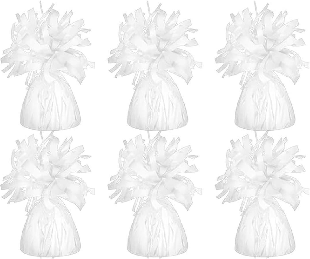 White Metallic Balloon Weights, 6-Pack Birthday Party Favors, 5.5" Inches,
