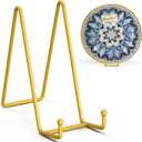 TR-LIFE 8 Inch Large Plate Stands for Display - Metal Plate Holder Display Stand + Frame Holder Stand for Picture, Decorative Plate, Platter, Plaques, Book, Photo Easel Tabletop (Gold 2 Pack)