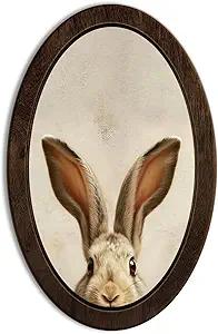 KDHTY Vintage Easter Bunny Oval Framed Wall Art Decor,Cottage Animal Rabbit Wall Art Canvas Frame Hanging,Retro Farmhouse Rustic Cottagecore for Home Bedroom Living Room Decoration,15.7x10.2