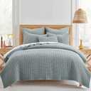 Levtex Home Mills Waffle Full/Queen Quilt Set (88x92in) with 2 Pillow Shams (26x20in) - Chambray - Cotton Waffle Full/Queen Size Quilt Bedding Set - Lightweight, Soft, Pre-Washed