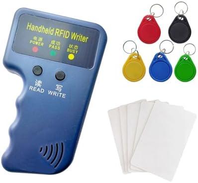HECERE Handheld 125khz Copier RFID Smart ID Card Duplicator Used for T5577 or EM4305+5pcs NO.3 T5577 Keychains +5 T5577 Cards