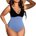 Uaunega  Womens One Piece Swimsuits-Sexy Deep V Neckline Tummy Control Bathing Suit Slimming Mesh Swimwear ﻿, 4XL