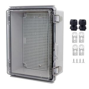 LuSumtly Waterproof Junction Box, ABS Plastic Electrical Box with Stainless Steel Latch, Hinged Cover Electric Project Enclosure Box with Mounting Plate, Wall Brackets & Cable Gland 8.7"x6.7"x4.3"