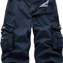 FOURSTEEDS Women's Cotton Loose Fit Zipper Multi-Pockets Twill Bermuda Drawstring Women Cargo Shorts (20, 42 Navy Blue)