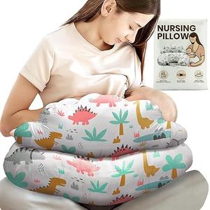 PILLANI Nursing Pillow for Breastfeeding, Breast Feeding Must Haves, Baby Pillow, Breast Feeding Pillow for Mom & Baby, Removable Cotton Cover, Adjustable Waist Strap, Breastfeeding Essentials Newborn (Dinosaurs)