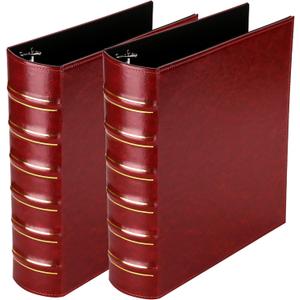 LETVPVOW Vintage Hardback 3 Ring Binder 2 Inch, Professional Leather Binders 2 Inch D Ring, Holds 400 Sheets Capacity 2 Pack - Dark Red