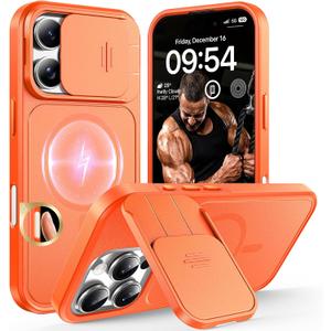 TOCOL for iPhone 16 Pro Case with Slide Camera Cover, Kickstand and Camera Control Button, Fit for MagSafe, Rugged Solid Phone Case, Non-Slip, Drop Protection, Orange