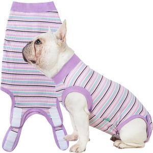 Sebdtico Recovery Suit for Dogs,Dog Surgery Suit Female Spay,Soft Dog Onesie for Surgery Female,Dog Cone Alternative Surgical Recovery Suit Female, Abdominal Wounds Licking Anti Suit for Dogs, Striped Purple, L(Back17-18.7"Chest21.3-24.3"Weight 25-35.5lb)