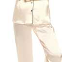 Leikar Silk Pajamas Long Sleeve Pajama Sets For Women Soft Button Down Pajamas Pj Set (Beige, S)