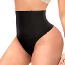 Womens Thong Shapewear Mid to High Waisted Shaper Thong WN0017 (Large, 01#a Black#lower Belly)