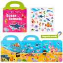 Magnetic Portable Playboard Ocean Animal Reusable Sticker Book for Toddler, Refrigerator Magnet Educational Learning Toys Travel Stickers Activity Books for Kids Girls Boys Age 3+ Birthday Gifts