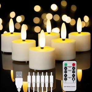Homemory Flameless Rechargeable Tea Lights with Remote Timer - LED Tea Lights Battery Operated, Realistic Flickering for Home Holiday Decor, Wedding Table Centerpieces, 6-Pack ( 1-1/2''H 2-1/3'')