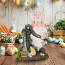 TERESA'S COLLECTIONS Easter Bunny Gnome Decorations with Solar Outdoor Light for Outside, Spring Resin Gnomes Figurines for Outdoor House Porch Balcony, Lawn Ornaments Gifts for Women Men Mom, 8"