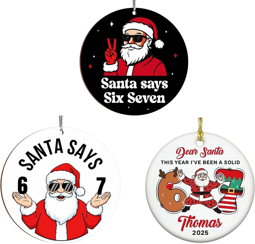 3PCS 67 Meme Funny Christmas Ornaments 2025, 6 7 Ornament, Santa Ornaments for Christmas Tree, 6 7 Acrylic Ornament, 67 Gifts for Teen (A)
