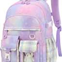 PRLINJSK Girls BackpackCute School Backpack for Girls Kids TeensKawaii Bookbag for Primary Elementary (Diamond Purple)