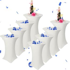 Tegeme Packs 32 x 43 Inch Cocktail Spandex Table Covers Highboy Top Round Cocktail Tablecloth Stretch Square Fitted Tablecloth for Table Wedding Pub Bar Banquet Party(Ivory)