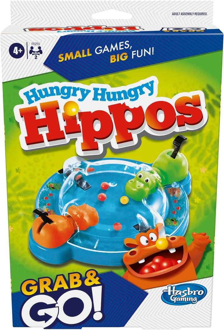 Hasbro Gaming Hungry Hungry Hippos Grab and Go Game, Portable Game for 2 Players, Travel Game for Kids, Includes 2 Chomping Hippos