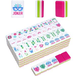 Jongyance American Mahjong Tile Set(4 Layer),160 Acrylic Engraved Mahjong Tiles, Mahjong Tiles Bag and Accessories (Magenta)