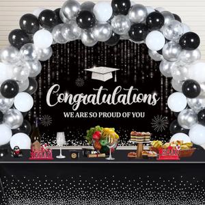 2024 Graduation Decorations Congratulation Party Supplies Congrats Grad Decorations Class of 2024 Party Decor Graduation Balloon Decoration for Outdoor Indoor Home School Grad Decor(Black, Silver)