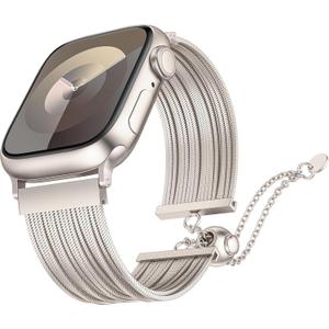 Wearlizer Compatible with Apple Watch Band Women 38mm 40mm 41mm 42mm 44mm 45mm 46mm 49mm, Dressy Stainless Steel Tassel Strap Metal Chain Bracelet for iWatch Series 11 10 9 8 7 6 5 4 3 SE/Ultra 3 2 1 (Starlight)