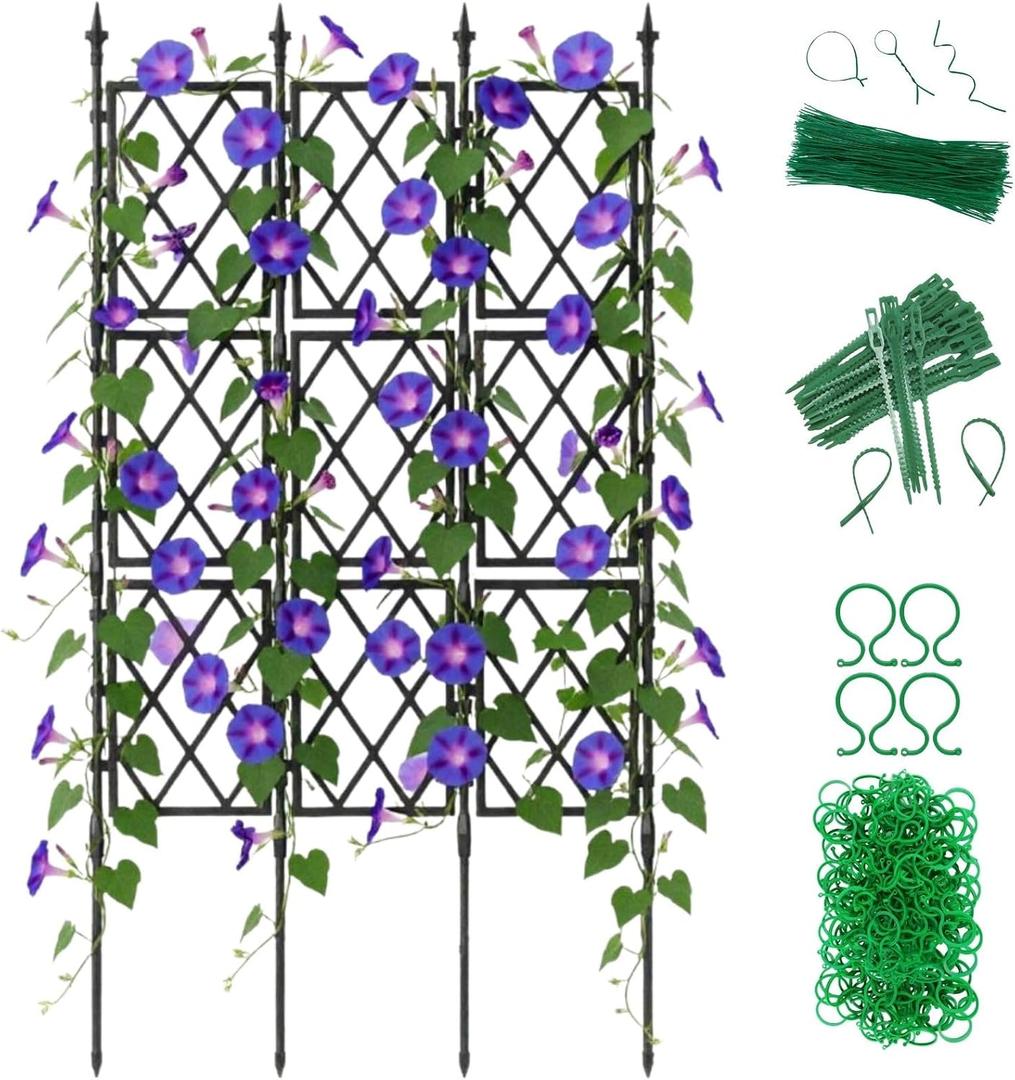 Garden Trellis Frame for Climbing Plants Outdoor | 65 Inch PE-Coated Metal Pipes & Plastic Grids Rose Wall Trellis | Rustproof Privacy Screen Plant Support Frame for Flowers Vines Vegetables Indoor