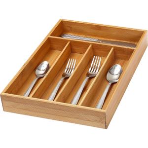 Core home, Bamboo Wood Medium Flatware Organizer, 5 Compartments, Dirty