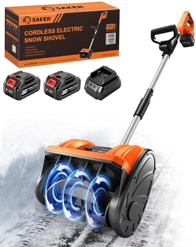 Saker Cordless Snow Shovel Electric - 22V Brushless Snow Blower with 2X 5.0 Batteries & Charger - 12" Width 20FT Throwing Distance Lightweight Snow Remover for Driveway, Sidewalk, Patio(2 Batteries)