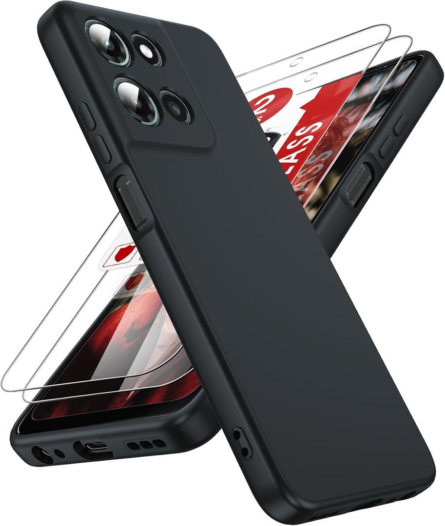 LeYi for Moto-G-2025 Case: [ ] Moto G 2025 Phone Case with Tempered Glass Screen Protector, Slim & Anti-Scratch Silicone Motorola Moto G 5G 2025 Case (XT2513),Black
