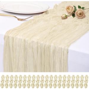 20 Pack Ivory Cheesecloth Table Runner 17x108 Inch Semi Sheer Boho Rustic Gauze Cheese Cloth Table Runners for Wedding Party Birthday Baby Shower Home Dcor