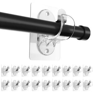ANDGOO 18 Pack Adhesive Curtain Rod Brackets, No Hole, No Drilling, No Tool, No Nail, Heavy Duty Stick on Curtain Rod Holder Hangers Bedroom, Bathroom, Living Room, Transparent