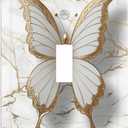 Decorative Light Switch Covers White-Gold 3D Butterfly & Abstract Marble Single Toggle Light Switch Cover Plate 1 Gang Outlet Covers Wall Plate Luxury Abstract Modern Dimmer Faceplate Bedroom
