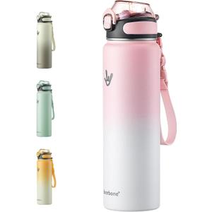 Enerbone 32 oz Insulated Water Bottle, Stainless Steel Bottle with Carrying Strap, Double-Wall Vacuum Insulation Design, Leakproof Sports Bottle with Straw, Keep Drinks Cold or Hot for Hours (Cotton) Enerbone 32 oz Insulated Water Bottle, Stainless Steel Bottle with Carrying Strap, Double-Wall Vacuum Insulation Design, Leakproof Sports Bottle with Straw, Keep Drinks Cold or Hot for Hours (Cotton)
