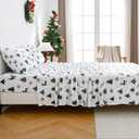 Viviland Plush Christmas Holiday Micro Fleece Queen Bed Sheet Set, Soft Fuzzy Polar Fleece Velour Velvet White Deer Snowflake Printed Sheets, Extra Warm Winter Fleece Bed Sheets