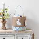 Easter Basket  Bunny Basket with DIY Blank Wooden Bunny Tag for Kids, Boys, Girls, Easter Egg Hunt, Candy Gift Storage (Bule)